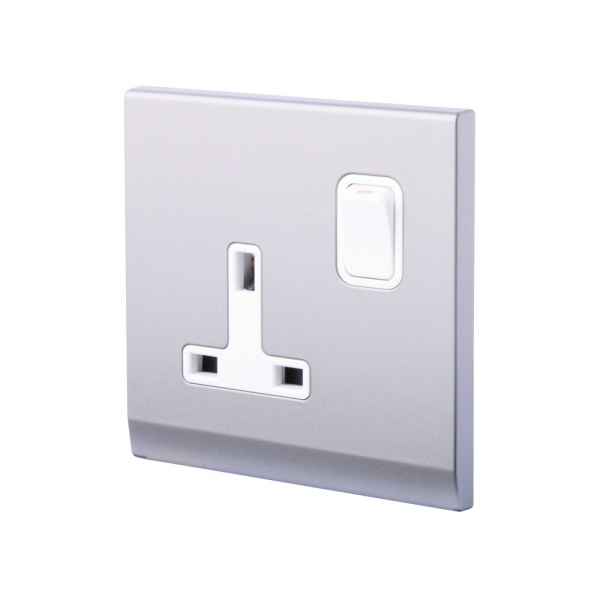 Simplicity 13A DP Single Plug Socket with Switch Mid Grey RetroTouch